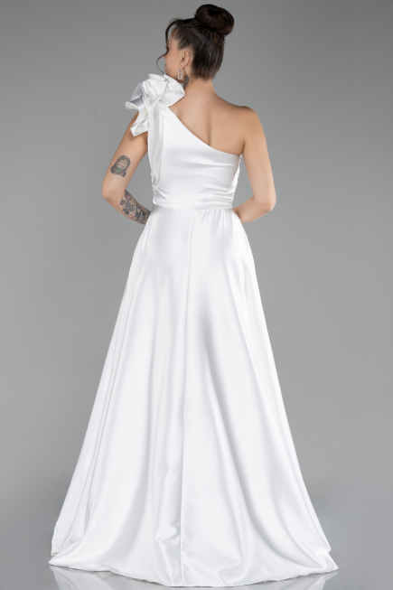 White Long Satin Evening Dress ABU4189
