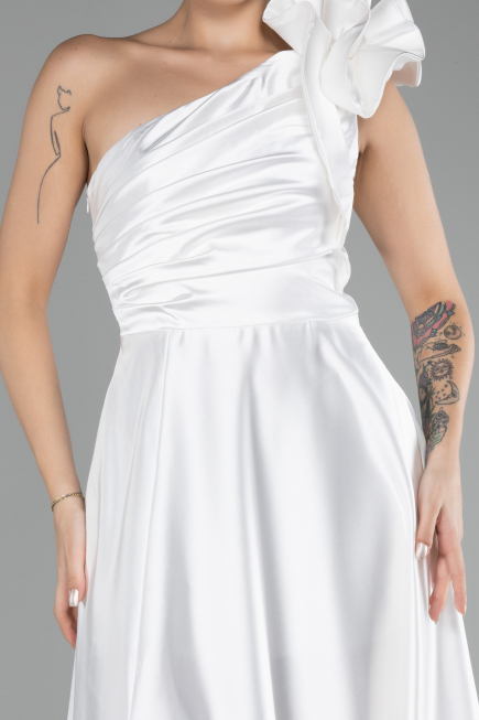 White Long Satin Evening Dress ABU4189