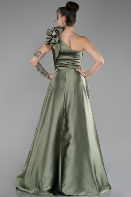 Olive Drab Long Satin Evening Dress ABU4189