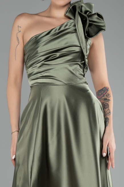 Olive Drab Long Satin Evening Dress ABU4189