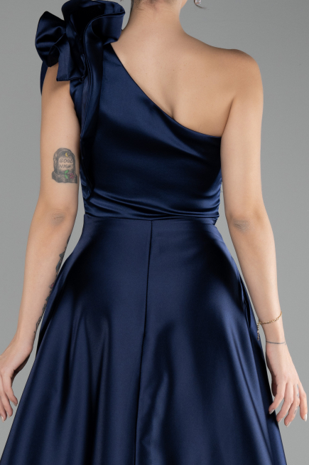 Navy Blue Long Satin Evening Dress ABU4189