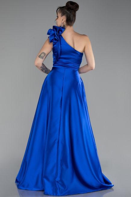 Sax Blue Long Satin Evening Dress ABU4189