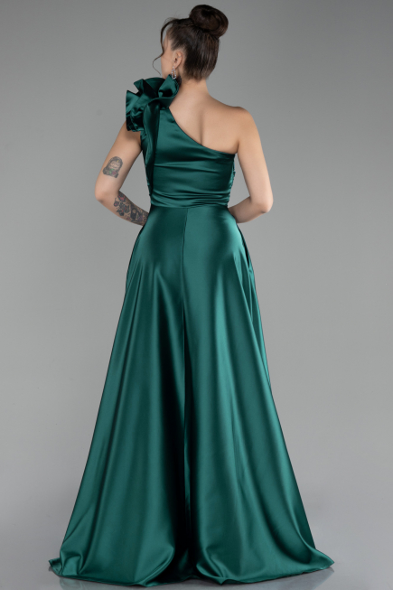 Emerald Green Long Satin Evening Dress ABU4189