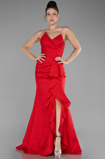 Red Strapless Slit Long Prom Gown ABU4247