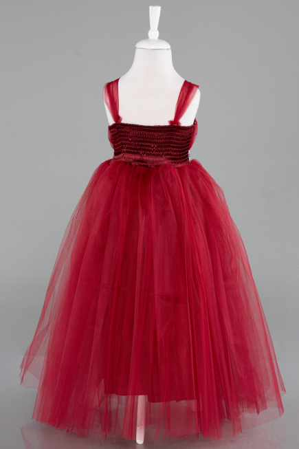 Burgundy Long Girl Dress ABU3031