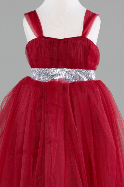 Burgundy Long Girl Dress ABU3031