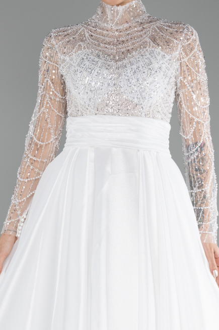 Long White Satin Wedding Dress ABU4249