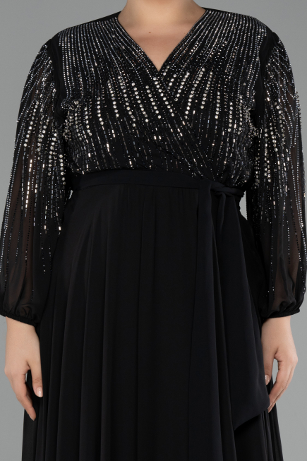 Long Black Chiffon Plus Size Evening Gown ABU4257