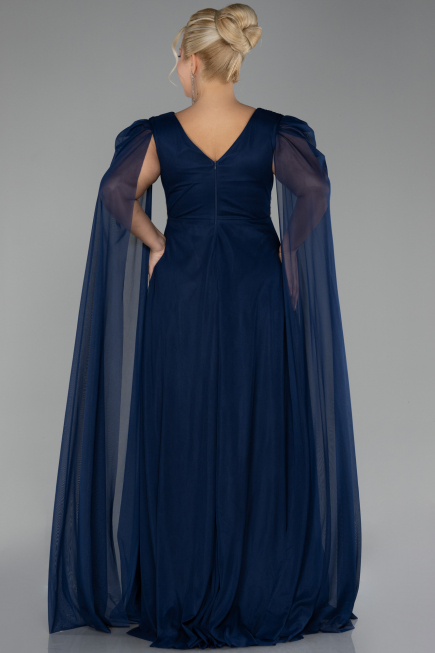 Long Navy Blue Plus Size Engagement Dress ABU4259