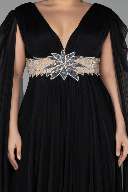 Long Black Plus Size Engagement Dress ABU4259