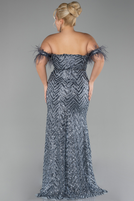 Long Anthracite Plus Size Evening Dress ABU4149