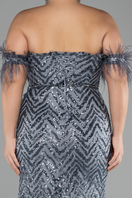 Long Anthracite Plus Size Evening Dress ABU4149