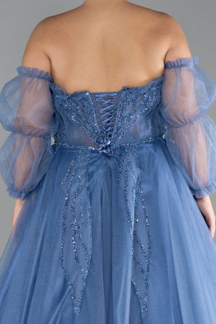 Long Indigo Plus Size Haute Couture Dress ABU3617