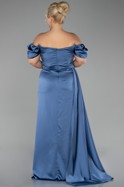 Long Indigo Satin Plus Size Evening Dress ABU1626