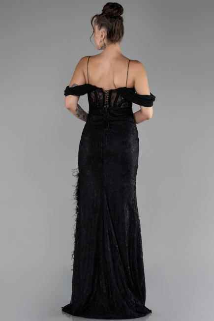 Black Slit Underwire Long Lace Evening Gown ABU4270