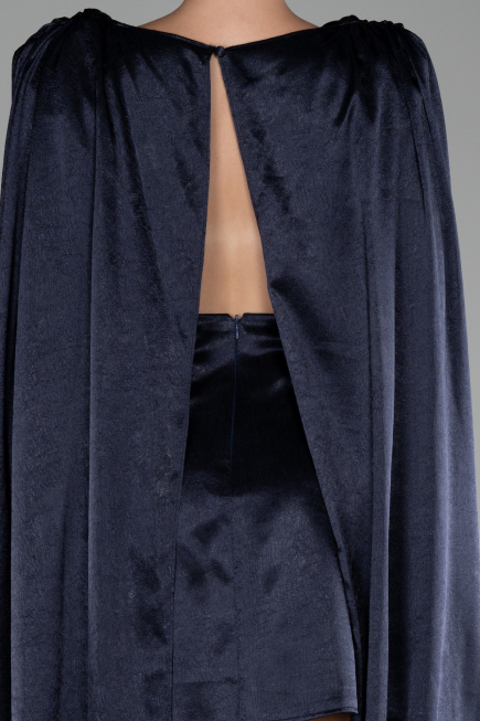 Navy Blue Cape Open Back Short Party Dress ABK2152