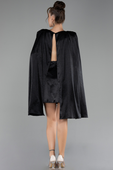 Black Cape Open Back Short Party Dress ABK2152
