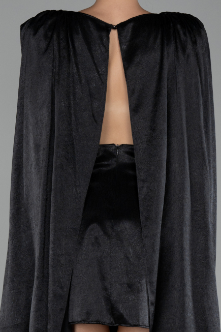 Black Cape Open Back Short Party Dress ABK2152