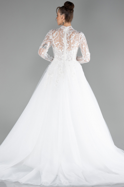 White Laced Long Sleeve Helen Wedding Dress ABU4290