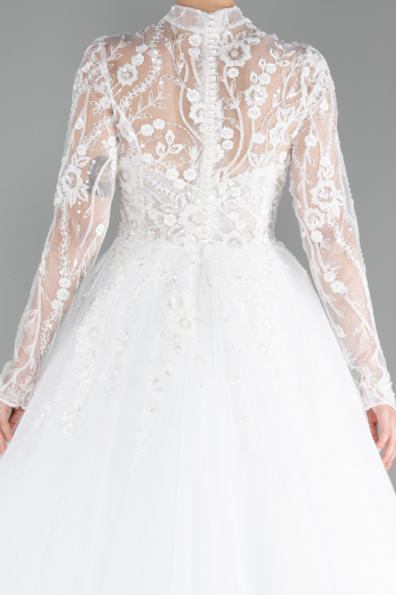 White Laced Long Sleeve Helen Wedding Dress ABU4290
