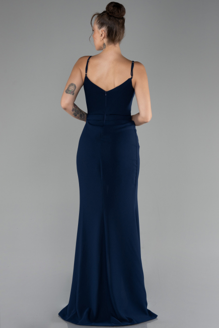 Navy Blue Straps Long Evening Gown ABU4299