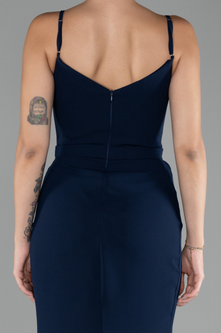 Navy Blue Straps Long Evening Gown ABU4299
