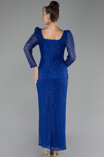 Sax Blue Long Sleeve Sequin Midi Plus Size Evening Dress ABK2138
