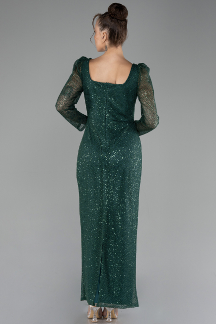 Emerald Green Long Sleeve Sequin Midi Plus Size Evening Dress ABK2138
