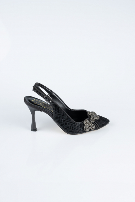 Black Laser Cut Evening Shoe MJ4101