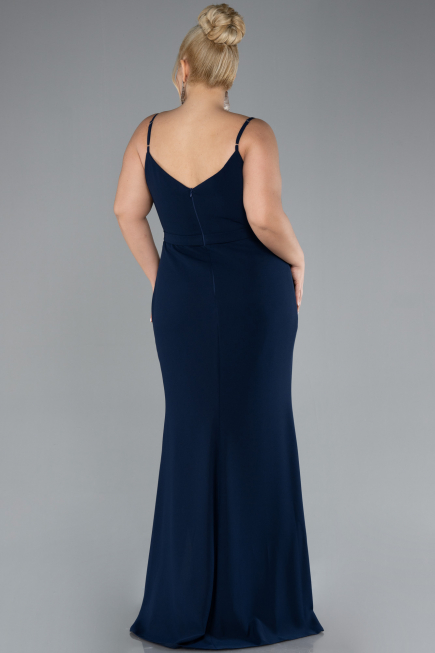 Navy Blue Straps Long Plus Size Evening Gown ABU4300