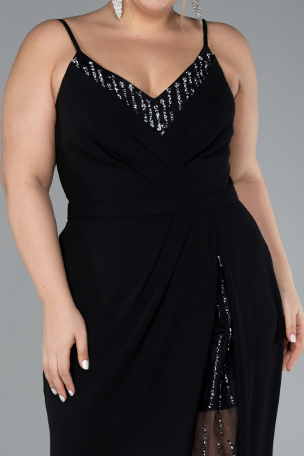 Black Straps Long Plus Size Evening Gown ABU4300