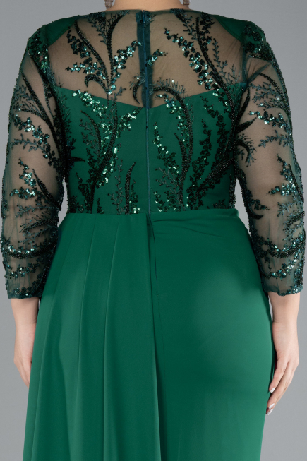 Emerald Green Stoned Capri Sleeve Slit Chiffon Plus Size Evening Gown ABU4294