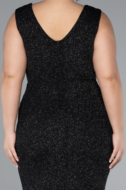 Black-Silver Midi Plus Size Evening Dress ABK1492