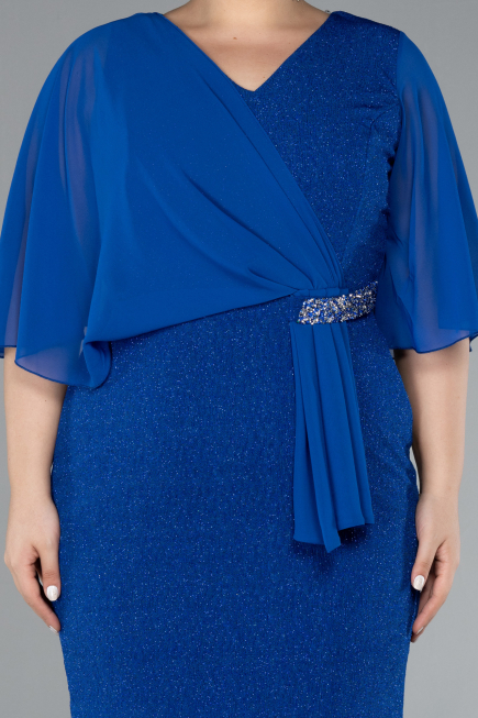Sax Blue Midi Plus Size Evening Dress ABK1567