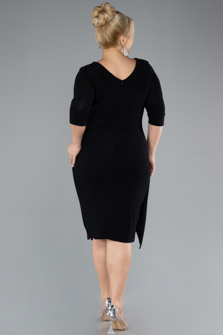 Black Capri Sleeve Midi Plus Size Evening Dress ABK1950