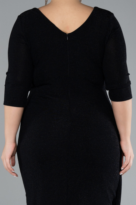 Black Capri Sleeve Midi Plus Size Evening Dress ABK1950