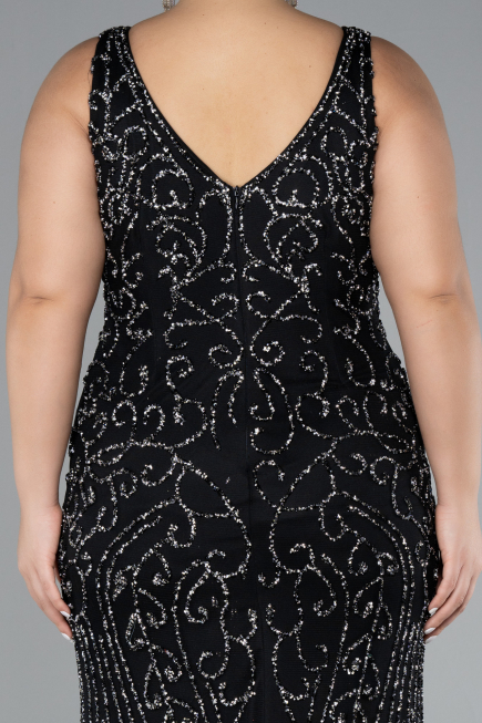 Black Sleeveless Stoned Long Plus Size Prom Gown ABU4008