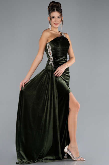 Olive Drab Long Velvet Evening Dress ABU3365