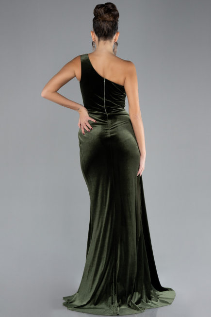 Olive Drab Long Velvet Evening Dress ABU3365