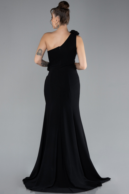 Black One Shoulder Slit Evening Gown ABU4381