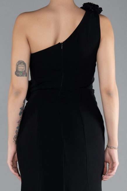 Black One Shoulder Slit Evening Gown ABU4381