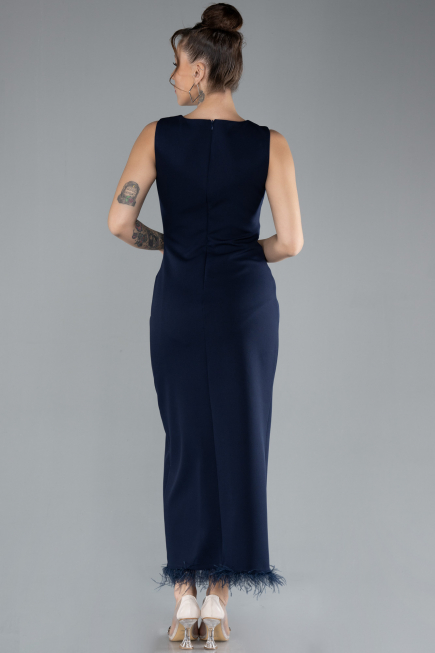 Navy Blue Sleeveless Slit Midi Party Dress ABK2169