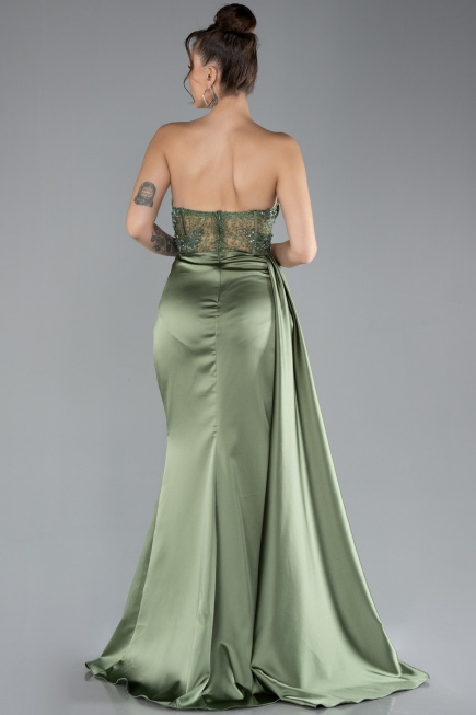 Olive Drab Long Satin Evening Dress ABU4366