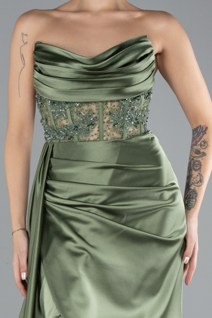 Olive Drab Long Satin Evening Dress ABU4366