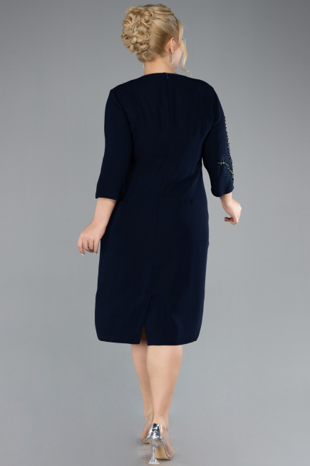 Navy Blue Midi Plus Size Evening Dress ABK1621