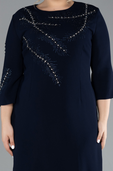 Navy Blue Midi Plus Size Evening Dress ABK1621