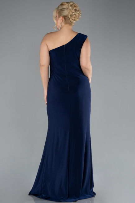 Long Navy Blue Plus Size Engagement Dress ABU4148