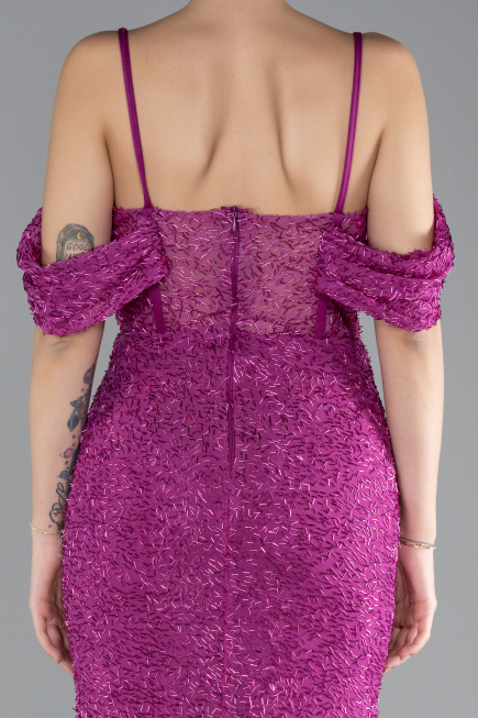 Fuchsia Slit Long Stone Prom Gown ABU4394