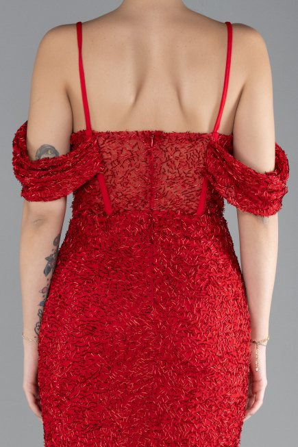 Red Slit Long Stone Prom Gown ABU4394