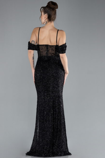 Black Slit Long Stone Prom Gown ABU4394